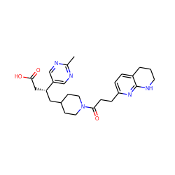 Cc1ncc([C@@H](CC(=O)O)CC2CCN(C(=O)CCc3ccc4c(n3)NCCC4)CC2)cn1 ZINC000003948004