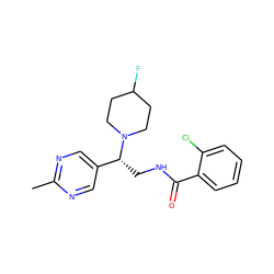 Cc1ncc([C@@H](CNC(=O)c2ccccc2Cl)N2CCC(F)CC2)cn1 ZINC001772575234