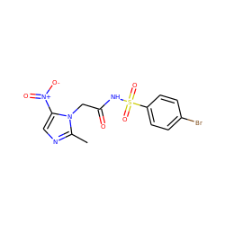 Cc1ncc([N+](=O)[O-])n1CC(=O)NS(=O)(=O)c1ccc(Br)cc1 ZINC000072116812