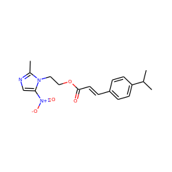 Cc1ncc([N+](=O)[O-])n1CCOC(=O)/C=C/c1ccc(C(C)C)cc1 ZINC000053314201