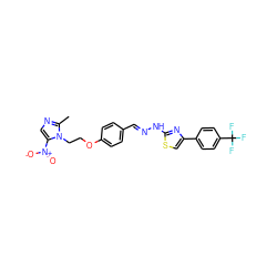 Cc1ncc([N+](=O)[O-])n1CCOc1ccc(/C=N/Nc2nc(-c3ccc(C(F)(F)F)cc3)cs2)cc1 ZINC000299841305