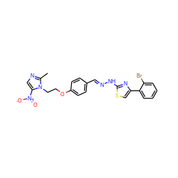 Cc1ncc([N+](=O)[O-])n1CCOc1ccc(/C=N/Nc2nc(-c3ccccc3Br)cs2)cc1 ZINC000299838307