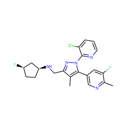 Cc1ncc(-c2c(C)c(CN[C@H]3CC[C@@H](F)C3)nn2-c2ncccc2Cl)cc1F ZINC000040876540