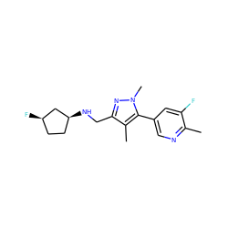 Cc1ncc(-c2c(C)c(CN[C@H]3CC[C@@H](F)C3)nn2C)cc1F ZINC000043075307