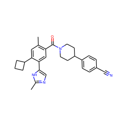 Cc1ncc(-c2cc(C(=O)N3CCC(c4ccc(C#N)cc4)CC3)c(C)cc2C2CCC2)[nH]1 ZINC000143602882