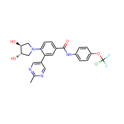 Cc1ncc(-c2cc(C(=O)Nc3ccc(OC(F)(F)Cl)cc3)ccc2N2C[C@H](O)[C@@H](O)C2)cn1 ZINC000224435173