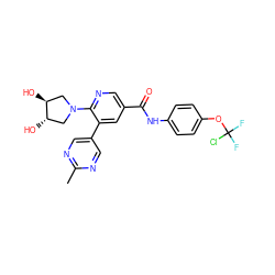 Cc1ncc(-c2cc(C(=O)Nc3ccc(OC(F)(F)Cl)cc3)cnc2N2C[C@H](O)[C@@H](O)C2)cn1 ZINC001772600649