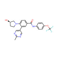 Cc1ncc(-c2cc(C(=O)Nc3ccc(OC(F)(F)F)cc3)ccc2N2CC[C@@H](O)C2)cn1 ZINC000224420113