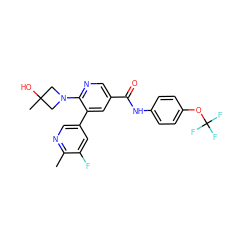 Cc1ncc(-c2cc(C(=O)Nc3ccc(OC(F)(F)F)cc3)cnc2N2CC(C)(O)C2)cc1F ZINC001772653114