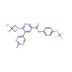 Cc1ncc(-c2cc(C(=O)Nc3ccc(OC(F)(F)F)cc3)cnc2N2CC(C)(O)C2)cn1 ZINC000224394024