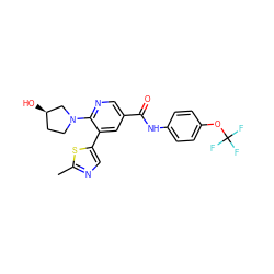 Cc1ncc(-c2cc(C(=O)Nc3ccc(OC(F)(F)F)cc3)cnc2N2CC[C@@H](O)C2)s1 ZINC000224416674