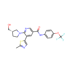 Cc1ncc(-c2cc(C(=O)Nc3ccc(OC(F)(F)F)cc3)cnc2N2CC[C@H](CO)C2)s1 ZINC001772582898