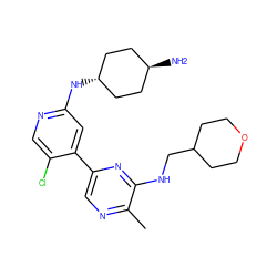 Cc1ncc(-c2cc(N[C@H]3CC[C@H](N)CC3)ncc2Cl)nc1NCC1CCOCC1 ZINC000261088685