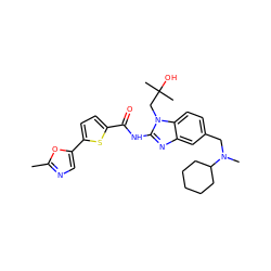 Cc1ncc(-c2ccc(C(=O)Nc3nc4cc(CN(C)C5CCCCC5)ccc4n3CC(C)(C)O)s2)o1 ZINC000040431175