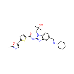 Cc1ncc(-c2ccc(C(=O)Nc3nc4cc(CNC5CCCCC5)ccc4n3CC(C)(C)O)s2)o1 ZINC000040955076