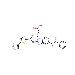 Cc1ncc(-c2ccc(C(=O)Nc3nc4cc(N(C)C(=O)c5ccccc5)ccc4n3CCC(N)=O)s2)o1 ZINC000049872040