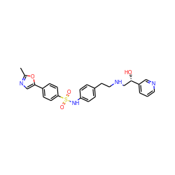 Cc1ncc(-c2ccc(S(=O)(=O)Nc3ccc(CCNC[C@H](O)c4cccnc4)cc3)cc2)o1 ZINC000029330848