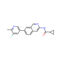 Cc1ncc(-c2ccc3cc(NC(=O)C4CC4)ncc3c2)cc1F ZINC000144323595