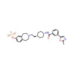 Cc1ncc(-c2cccc(C(=O)N[C@H]3CC[C@H](CCN4CCc5ccc(OS(C)(=O)=O)cc5CC4)CC3)c2)o1 ZINC000299845921