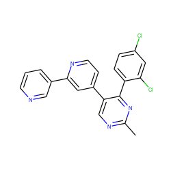 Cc1ncc(-c2ccnc(-c3cccnc3)c2)c(-c2ccc(Cl)cc2Cl)n1 ZINC000299859009