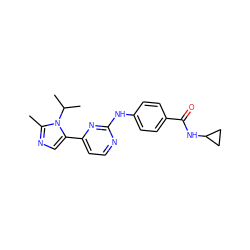 Cc1ncc(-c2ccnc(Nc3ccc(C(=O)NC4CC4)cc3)n2)n1C(C)C ZINC000040423120