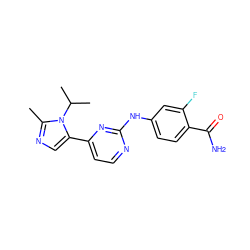 Cc1ncc(-c2ccnc(Nc3ccc(C(N)=O)c(F)c3)n2)n1C(C)C ZINC000040848352