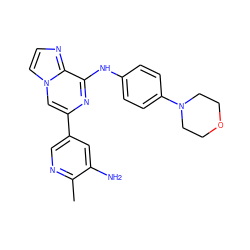 Cc1ncc(-c2cn3ccnc3c(Nc3ccc(N4CCOCC4)cc3)n2)cc1N ZINC001772600792