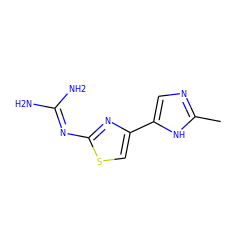 Cc1ncc(-c2csc(N=C(N)N)n2)[nH]1 ZINC000004217631