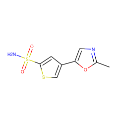 Cc1ncc(-c2csc(S(N)(=O)=O)c2)o1 ZINC000473132418