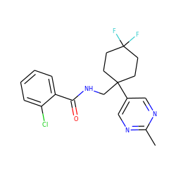 Cc1ncc(C2(CNC(=O)c3ccccc3Cl)CCC(F)(F)CC2)cn1 ZINC000217366941