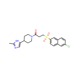 Cc1ncc(C2CCN(C(=O)CCS(=O)(=O)c3ccc4cc(Cl)ccc4c3)CC2)[nH]1 ZINC000040937212