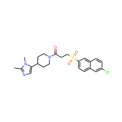 Cc1ncc(C2CCN(C(=O)CCS(=O)(=O)c3ccc4cc(Cl)ccc4c3)CC2)n1C ZINC000040412411