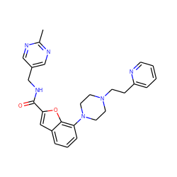 Cc1ncc(CNC(=O)c2cc3cccc(N4CCN(CCc5ccccn5)CC4)c3o2)cn1 ZINC000114869480