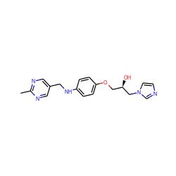 Cc1ncc(CNc2ccc(OC[C@@H](O)Cn3ccnc3)cc2)cn1 ZINC000012147656