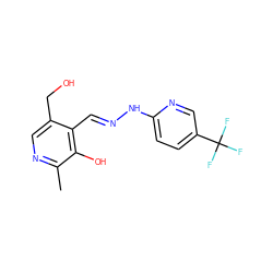 Cc1ncc(CO)c(/C=N/Nc2ccc(C(F)(F)F)cn2)c1O ZINC000005119816