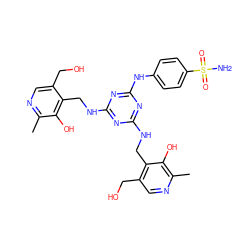 Cc1ncc(CO)c(CNc2nc(NCc3c(CO)cnc(C)c3O)nc(Nc3ccc(S(N)(=O)=O)cc3)n2)c1O ZINC000028470539