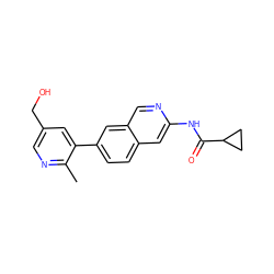 Cc1ncc(CO)cc1-c1ccc2cc(NC(=O)C3CC3)ncc2c1 ZINC000169700018