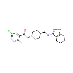 Cc1ncc(Cl)cc1C(=O)N[C@H]1CC[C@H](CNc2n[nH]c3c2CCCC3)CC1 ZINC000261103319