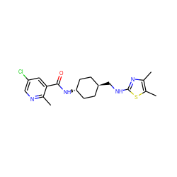 Cc1ncc(Cl)cc1C(=O)N[C@H]1CC[C@H](CNc2nc(C)c(C)s2)CC1 ZINC000261138417