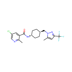 Cc1ncc(Cl)cc1C(=O)N[C@H]1CC[C@H](Cn2nc(C(F)(F)F)cc2C)CC1 ZINC000261127514