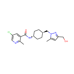 Cc1ncc(Cl)cc1C(=O)N[C@H]1CC[C@H](Cn2nc(CO)cc2C)CC1 ZINC000261171717