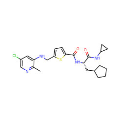 Cc1ncc(Cl)cc1NCc1ccc(C(=O)N[C@@H](CC2CCCC2)C(=O)NC2CC2)s1 ZINC000098210305