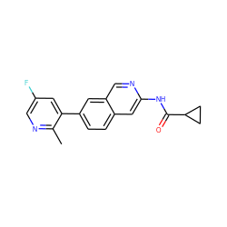 Cc1ncc(F)cc1-c1ccc2cc(NC(=O)C3CC3)ncc2c1 ZINC000169699954