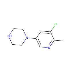 Cc1ncc(N2CCNCC2)cc1Cl ZINC000013703898