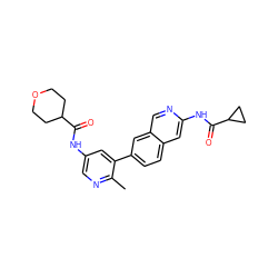 Cc1ncc(NC(=O)C2CCOCC2)cc1-c1ccc2cc(NC(=O)C3CC3)ncc2c1 ZINC000144372844