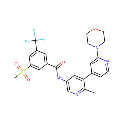 Cc1ncc(NC(=O)c2cc(C(F)(F)F)cc(S(C)(=O)=O)c2)cc1-c1ccnc(N2CCOCC2)c1 ZINC000220741287