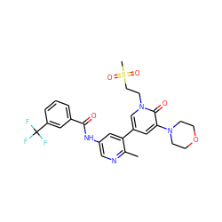 Cc1ncc(NC(=O)c2cccc(C(F)(F)F)c2)cc1-c1cc(N2CCOCC2)c(=O)n(CCS(C)(=O)=O)c1 ZINC000225983991