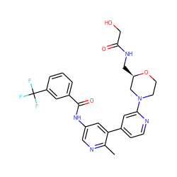 Cc1ncc(NC(=O)c2cccc(C(F)(F)F)c2)cc1-c1ccnc(N2CCO[C@H](CNC(=O)CO)C2)c1 ZINC000225958165