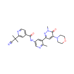 Cc1ncc(NC(=O)c2ccnc(C(C)(C)C#N)c2)cc1-c1cc(N2CCOCC2)c(=O)n(C)n1 ZINC000225991810