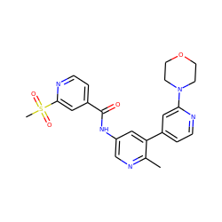 Cc1ncc(NC(=O)c2ccnc(S(C)(=O)=O)c2)cc1-c1ccnc(N2CCOCC2)c1 ZINC000220700524